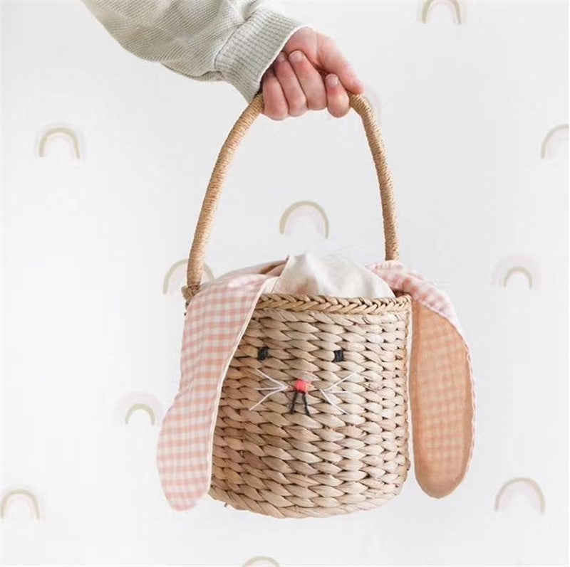 Children's Cartoon Big Ear Rabbit Straw Rattan Bag Decoration Props