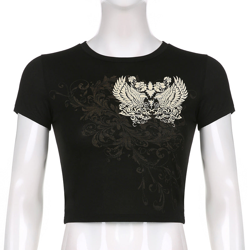 Street Spice Girls Retro Hot Diamond Print Short Sleeve Navel T Shirt