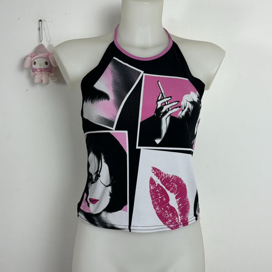 European And American-style Bold Color-block Sexy Backless Slim-fit Tank Top For Sassy Girls