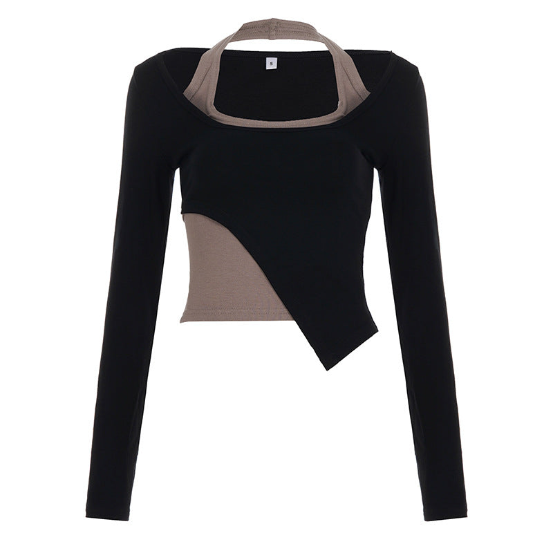 Color Matching Irregular Hot Girl Short Personalized Two-piece Set Top