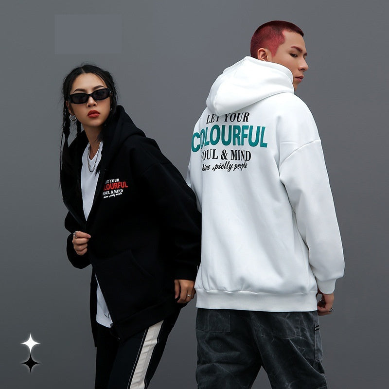 Zipper Cardigan Hoodie Foam Printing Men And Women Fashion