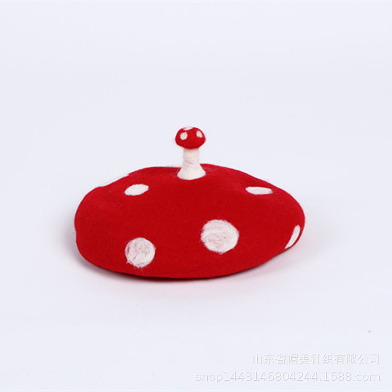 Top Small Mushroom Handmade Wool Felt Beret