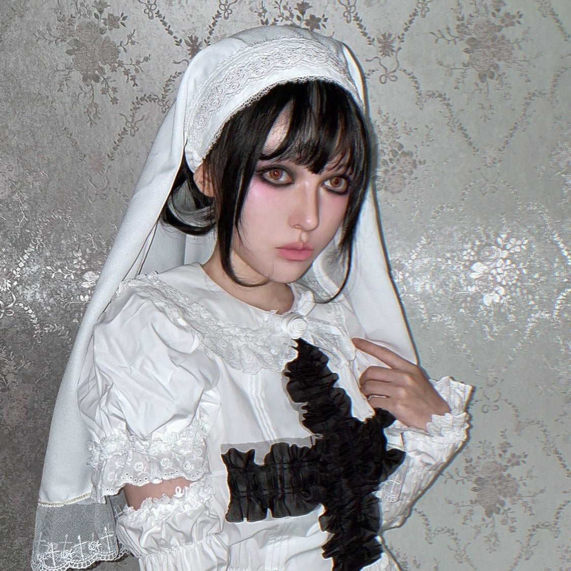 Nun Gothic Dark Lolita Accessories Elastic Band Black And White Headband