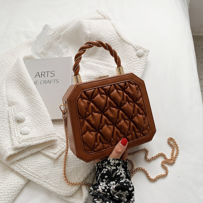 Fashion PU Stereotyped Small Square Bag Korean Style Temperament Chain