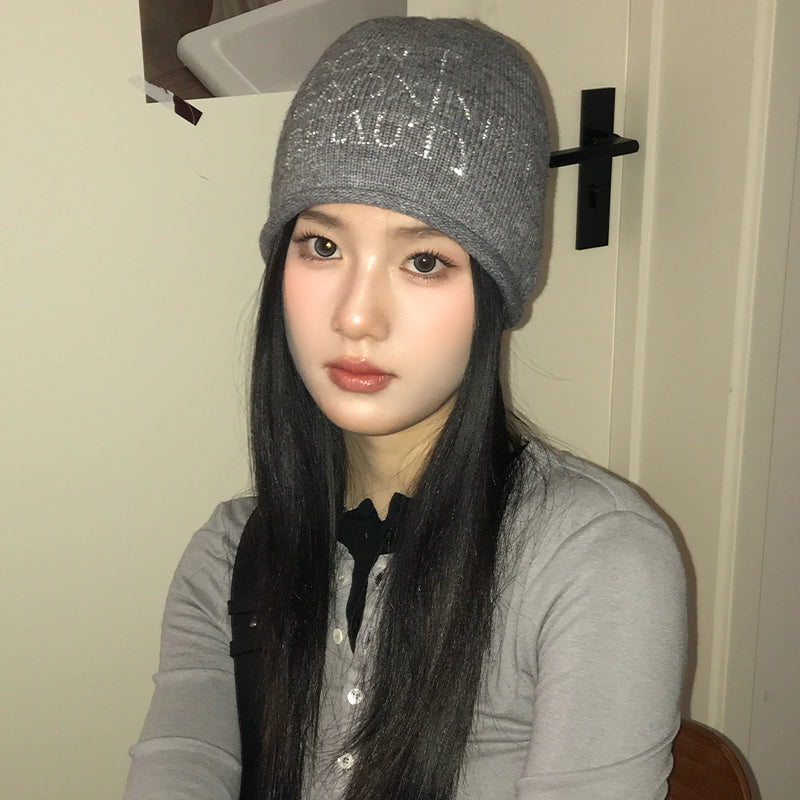 match Closed Toe Pile Heap Cap Face-looking Small Gray Knitted Wool Hat