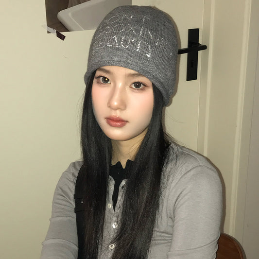 match Closed Toe Pile Heap Cap Face-looking Small Gray Knitted Wool Hat
