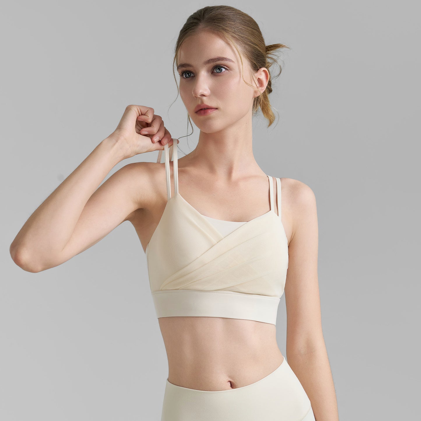 New Mesh Pleated Sports Bra With Large Backless Fitness Top