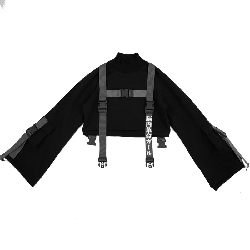 Original Dark Functional Wind Ins Webbing Plus Fleece Short Sweater