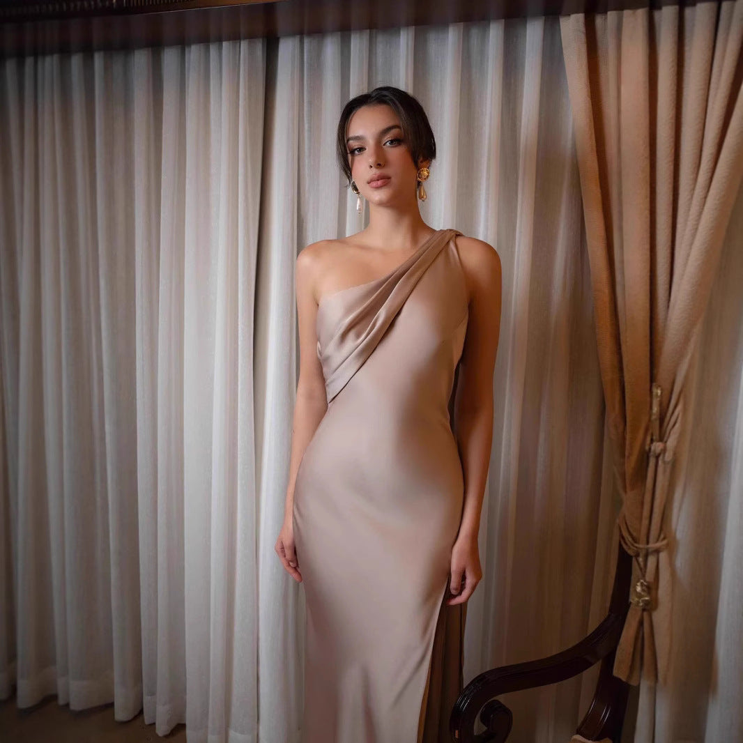 Fishtail Banquet Bodycon Slimming Elegant Ladies One-Shoulder Dress For Social Events