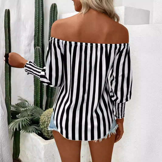 New Women's Fashion Shoulder-baring Lantern Sleeve Shirt