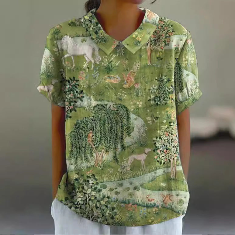 Summer Short Sleeve Printed Pullover Shirt