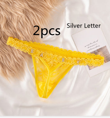 Women's Lace Transparent Rhinestone Letter Shorts