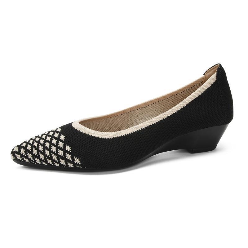 Soft Bottom Woven Pointed Toe Wedge Flyknit Pumps Breathable Flat Women's Shoes