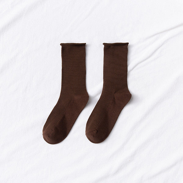 Women's Mid-tube Socks Thin Candy Color Rolled Edge Cotton