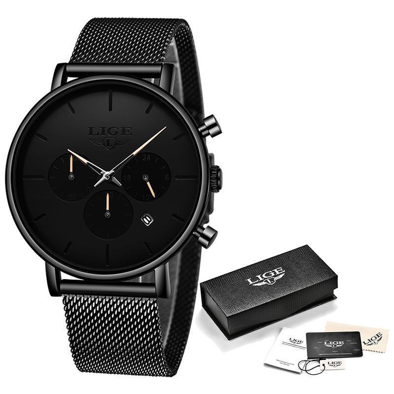 Mens Mesh-Strap Multifunctional Water-Resistant Quartz Watch