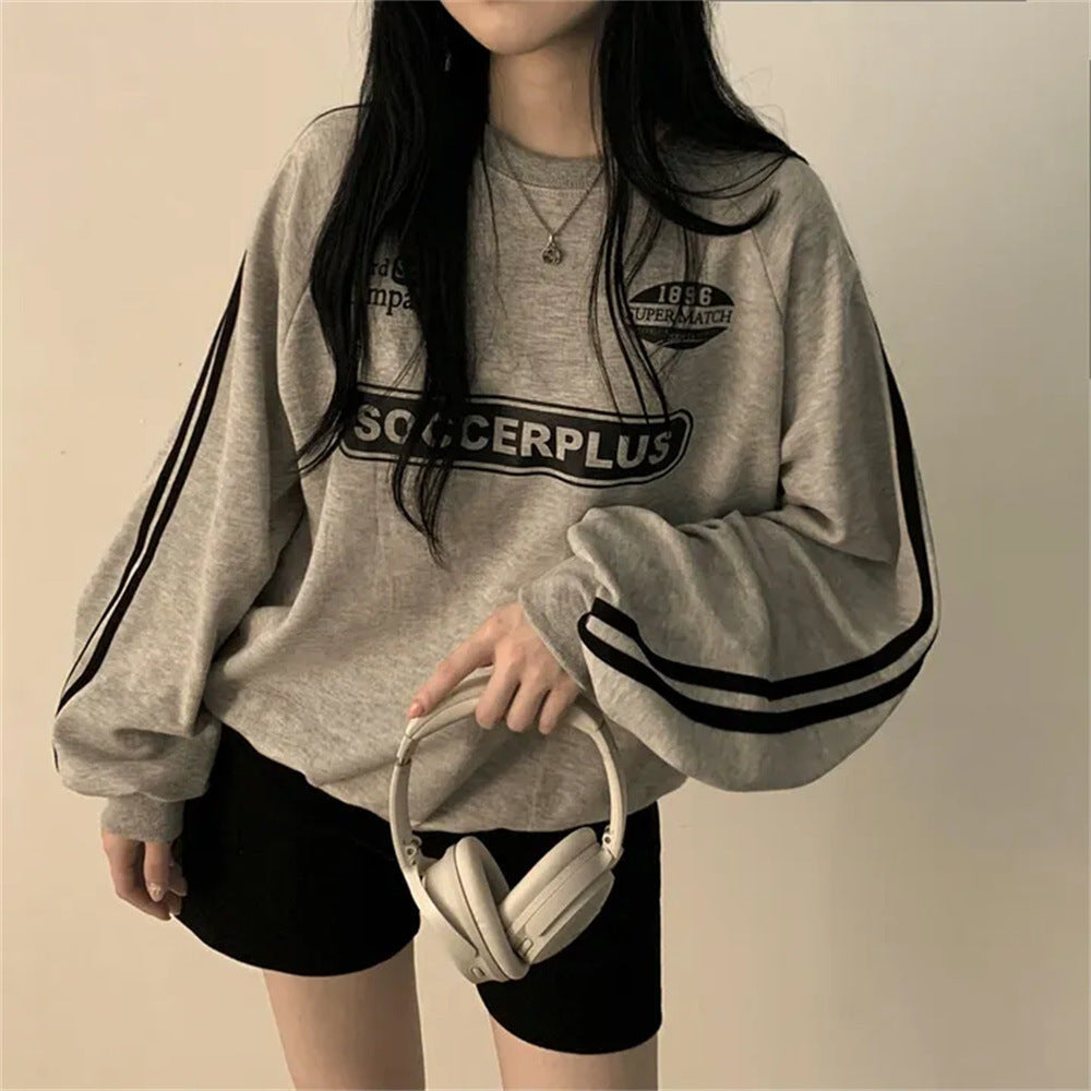 Sort doven chic koreansk stil striktrøje med rund hals