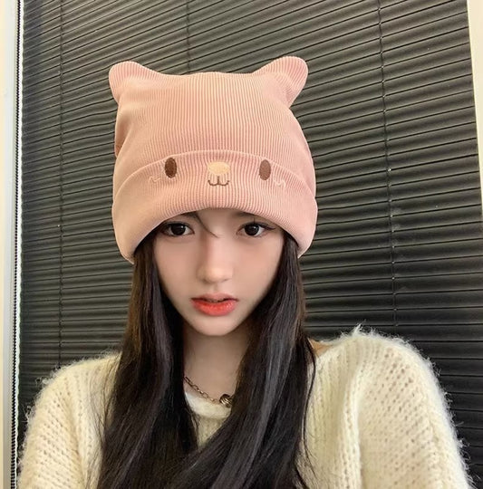 Knitted Hat Woolen Cap Riding Warm Velvet Padded Thickened