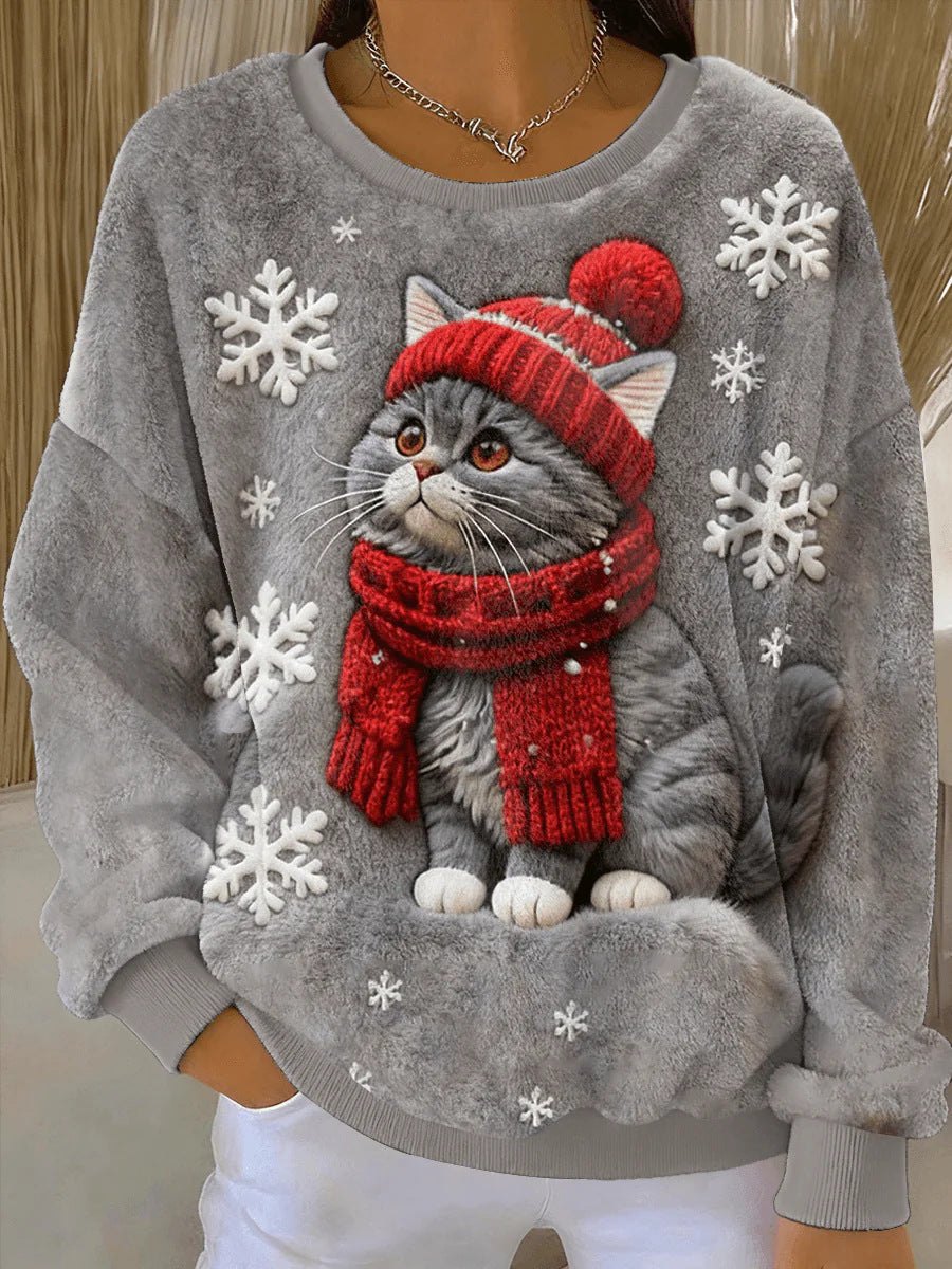 Digital Printed Flannel Christmas Women's Crew-Neck Sweater 3D