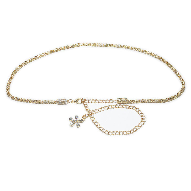 Ladies Metal Rhinestone Inlaid Thin Waist Chain