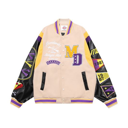 Bogstavmaskinbroderi Baseballuniform Mænds Hip Hop Syning PU Læderjakke