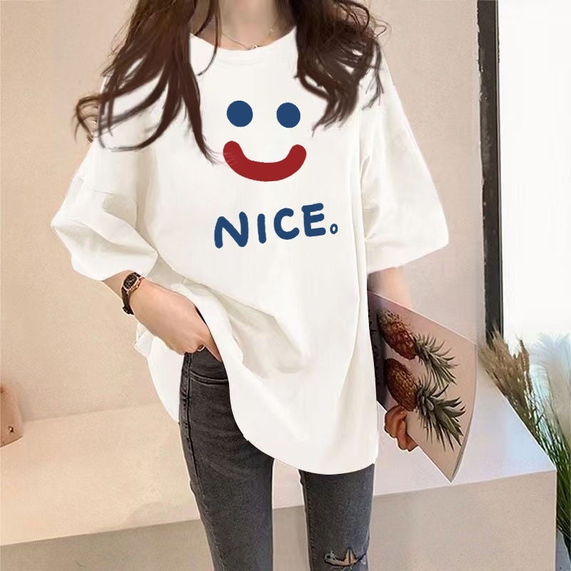 Casual Plus Size Short-sleeved T-shirt Versatile Mid-length Slimming