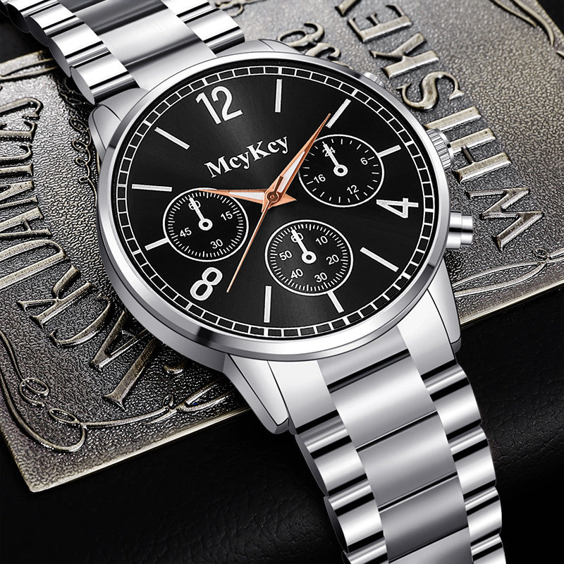 Fake Three-eye Men's Steel Belt Business Casual Quartz Watch