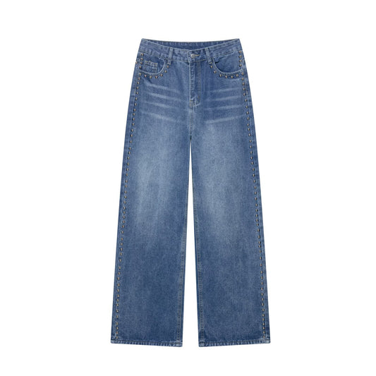 Magic Fashion Heavy Industry Metal Rivet Straight Jeans