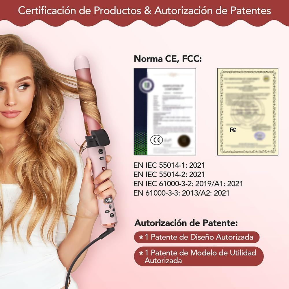Bestauty Rizador De Pelo Automático Con 4 Barriles De Cerámica Intercambiables, Rizador Pelo De Calentamiento Rápido De 19-32 Mm Con Pantalla LED, 160-220°C Rosa