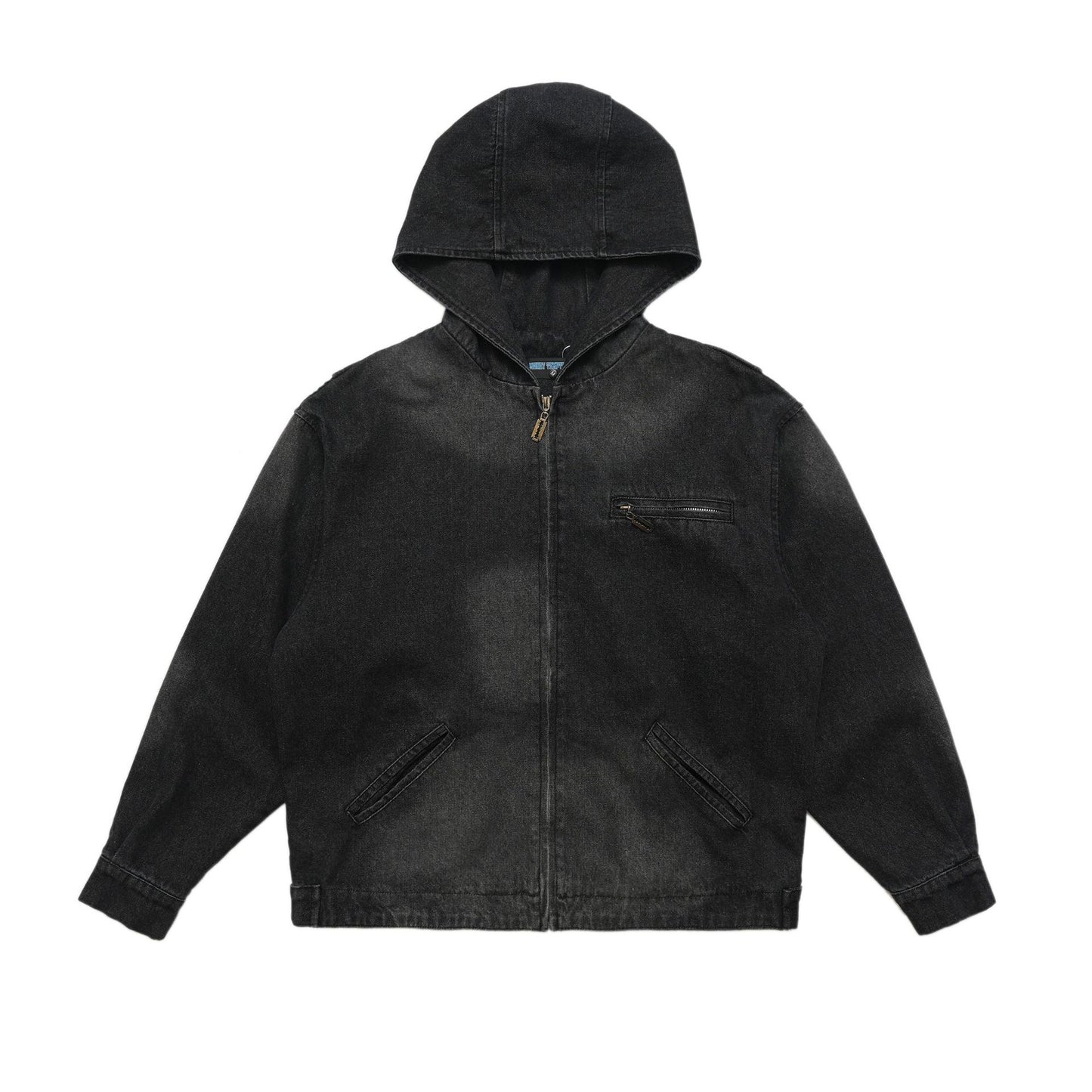 Hooded Denim Men's Spring And Autumn High Street Fashion Design Pleated Sleeve Tooling Zipper Jacket