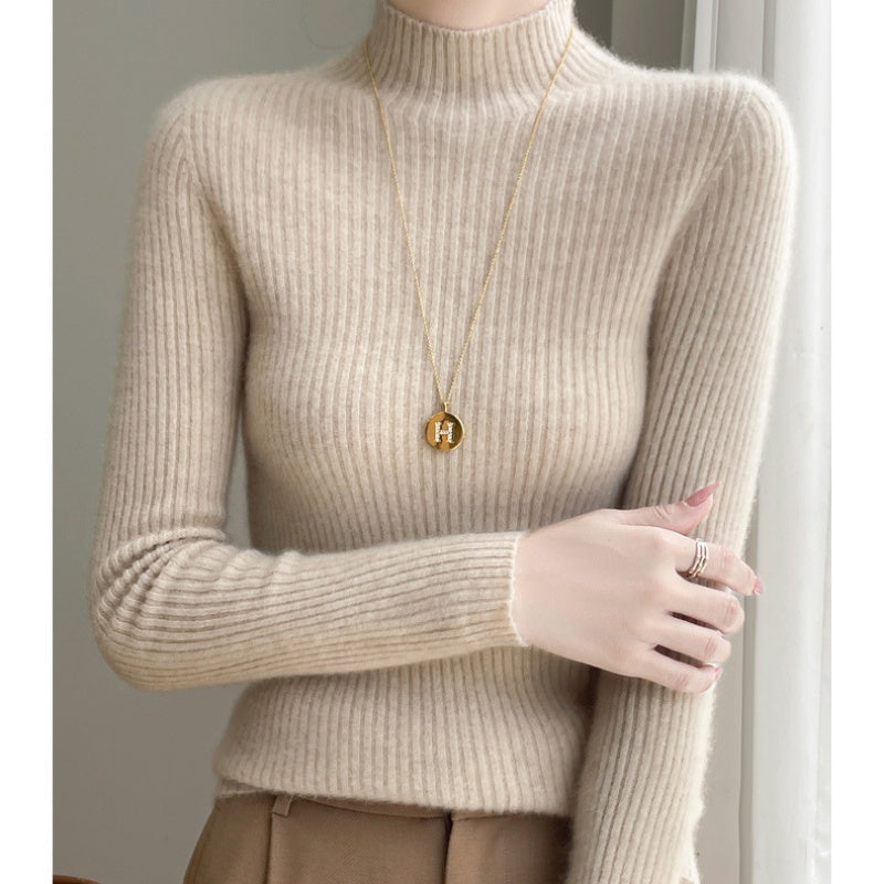 Women's Half Turtleneck Knitted Bottoming Shirt Slim Skin-friendly Soft Glutinous Sweater