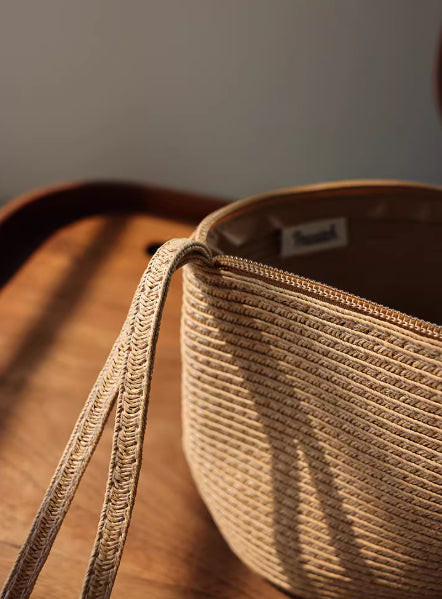 Portable Straw Cosmetic Bag Solid-Color Summer Woven Storage Pouch For Women