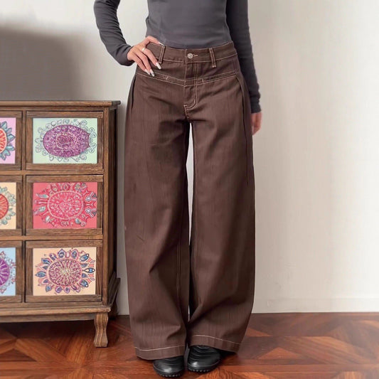 Plus-size American-style Vintage Vertical-striped Embroidered Jeans For Women