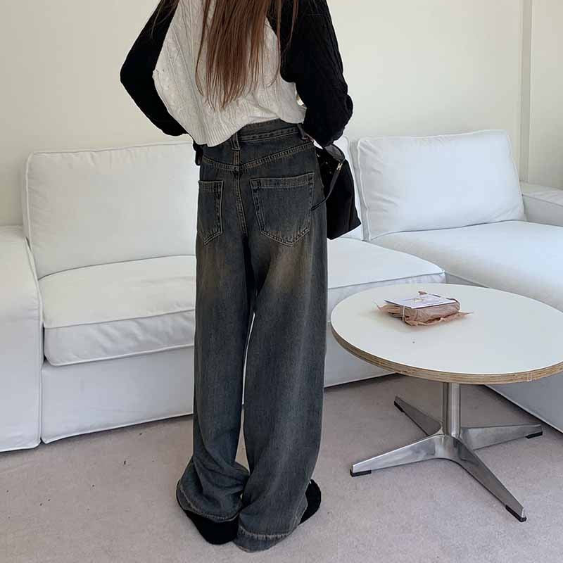 Women's Fashionable Retro Distressed Wide-leg Jeans