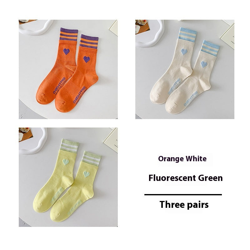 Women's Patchwork Striped Printed Mid Length Socks