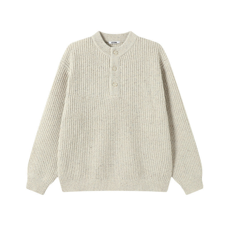 Mens Thick Simple Henley-Neck Sweater For Fall And Winter