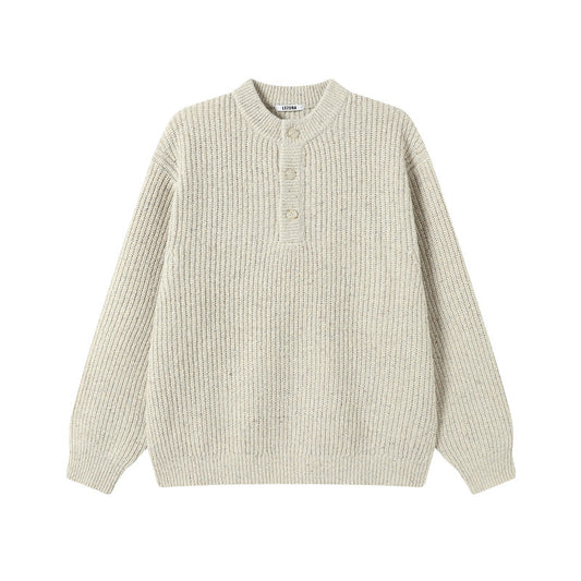 Mens Thick Simple Henley-Neck Sweater For Fall And Winter