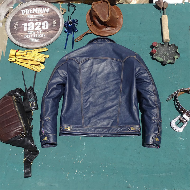 Head Layer Cowhide Knight Short Leather Jacket Top