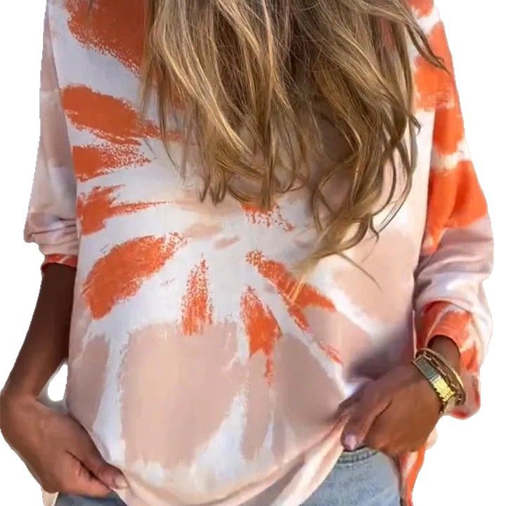 Dame T-shirt med rund hals, batwing-ærmer, løstsiddende og afslappet stil