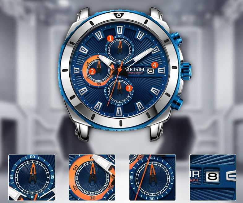 Multi-function Leather Strap Three-hand Sports Quartz Watch