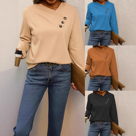 Kvinder Afslappet V-hals Langærmet Pullover Almindelig Sweater