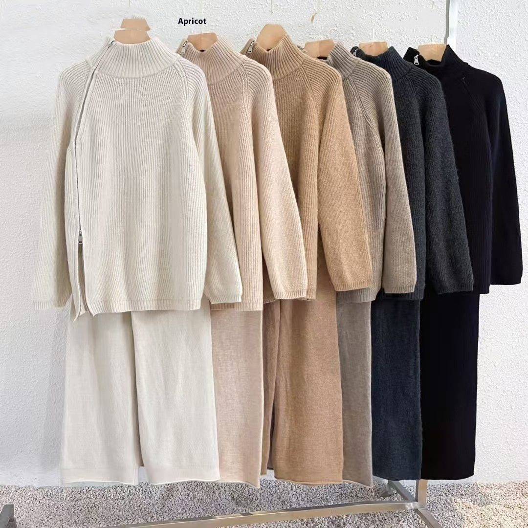 Women's Loose All-matching Pullover Knitted Wide-leg Pants Two-piece Suit