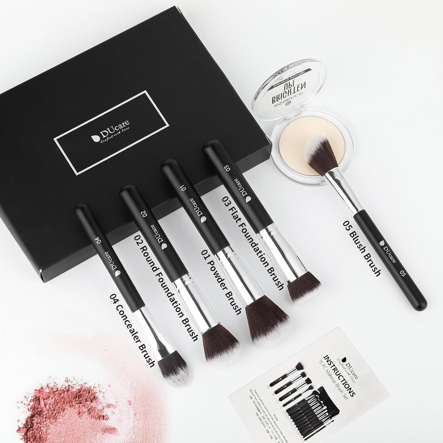 Ducare Set De Brochas De Maquillaje 15 Pcs Con Bolsa Profesional Brochas De Maquillaje Synthetic,Mango De Madera,Brocha Para Contorno De Ojos Y Rubor,Regalo Para San Valentín,Navidad Y Año Nuevo