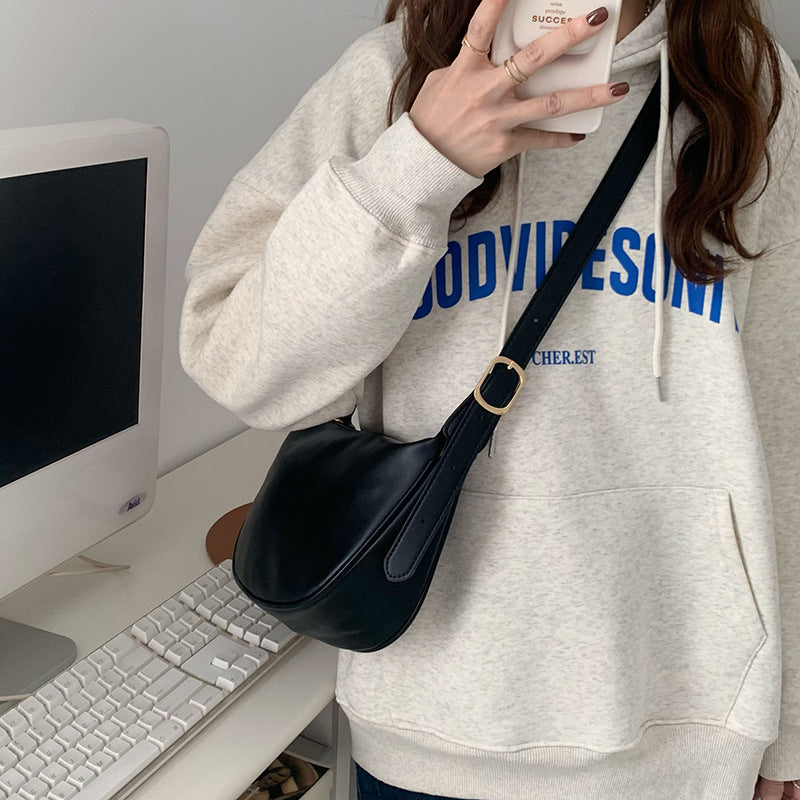 Women's Bag Casual Black One Shoulder Crossbody Bag Versatile Dumpling Bag