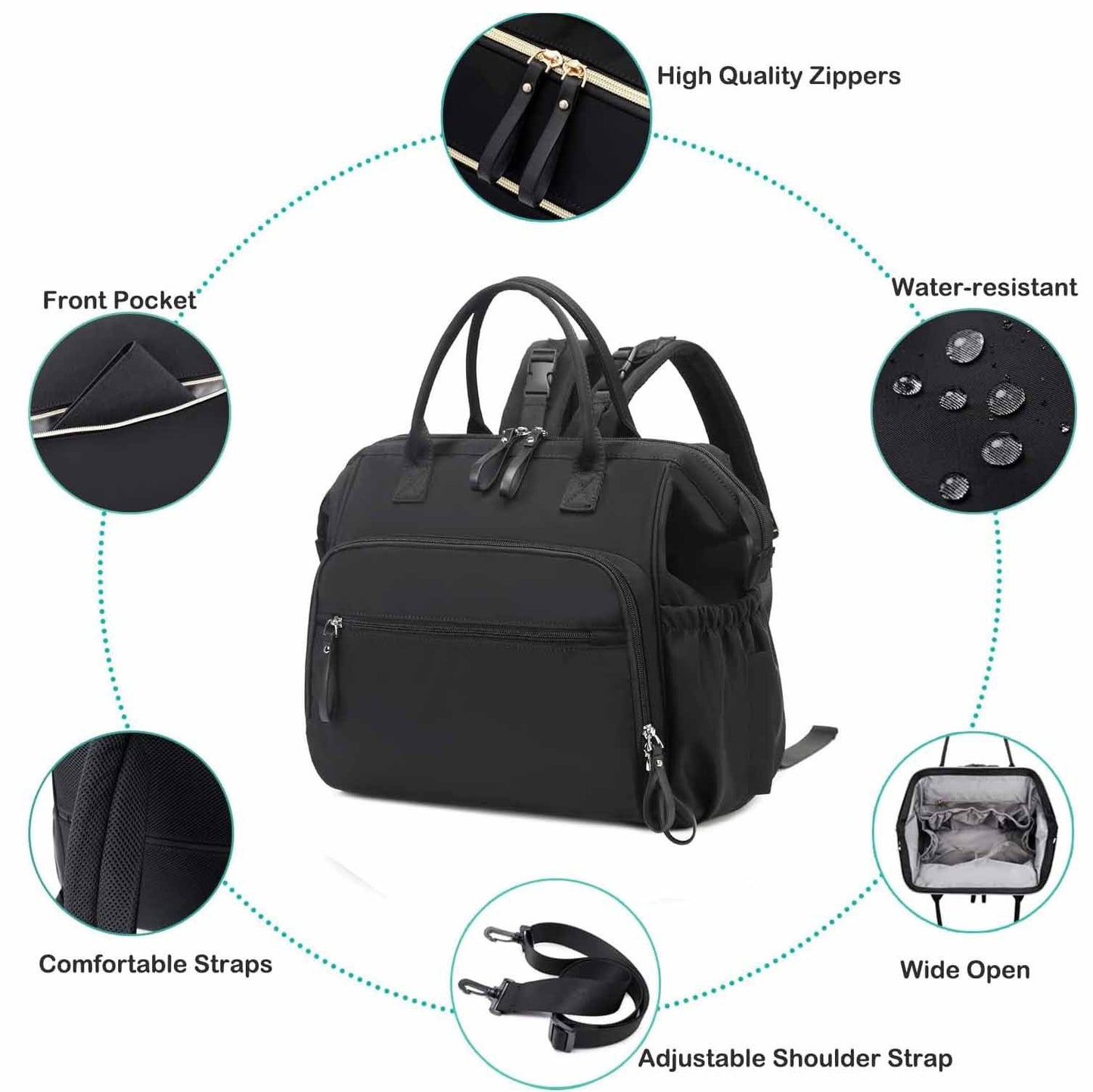 Baby's Diaper Handbag Waterproof Backpack Belt Anti-theft Pocket Mummy Bag