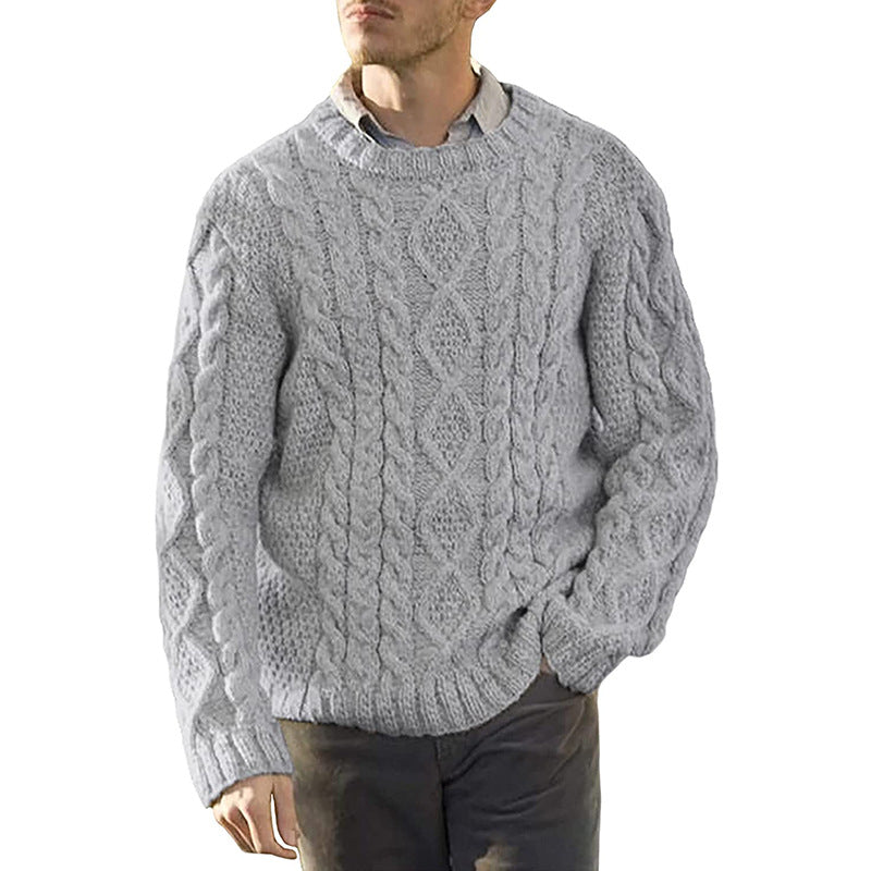 New Sweater Men's European And American Solid Color Round Neck