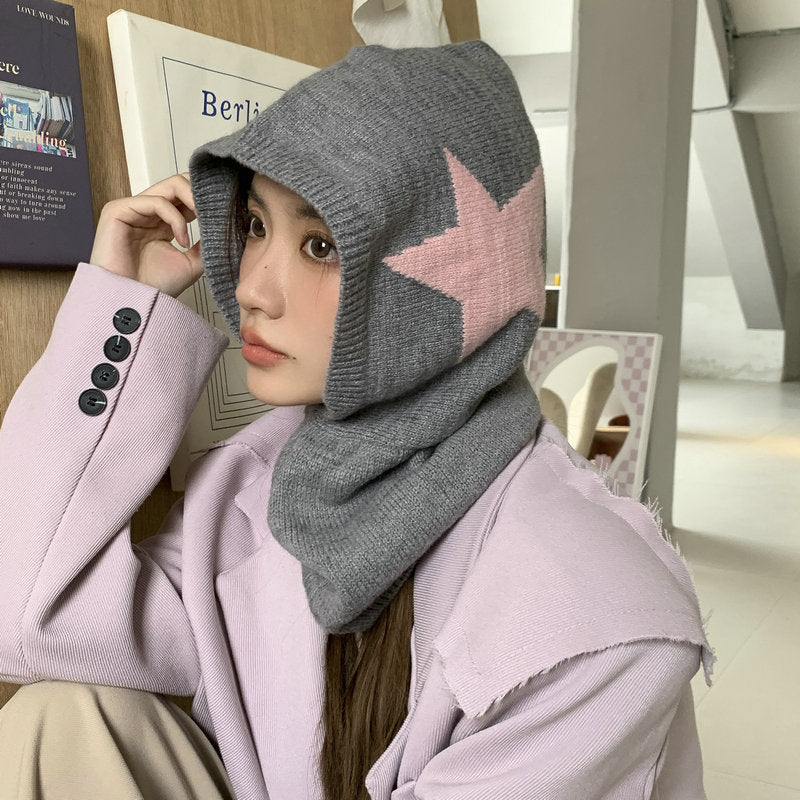 Windproof Warm Hat Scarf Integrated Five-pointed Star Toque