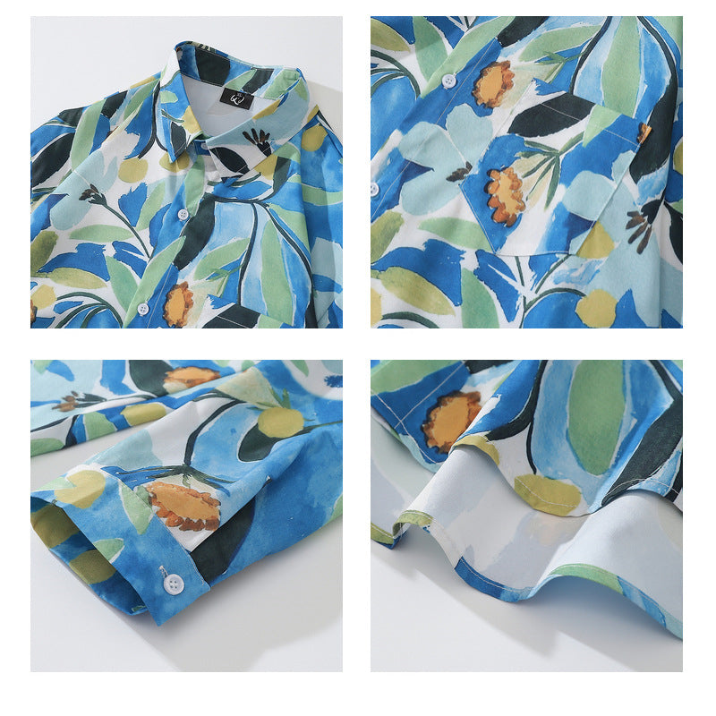 Men's Hip Hop Floral Print Long Sleeve Shirt