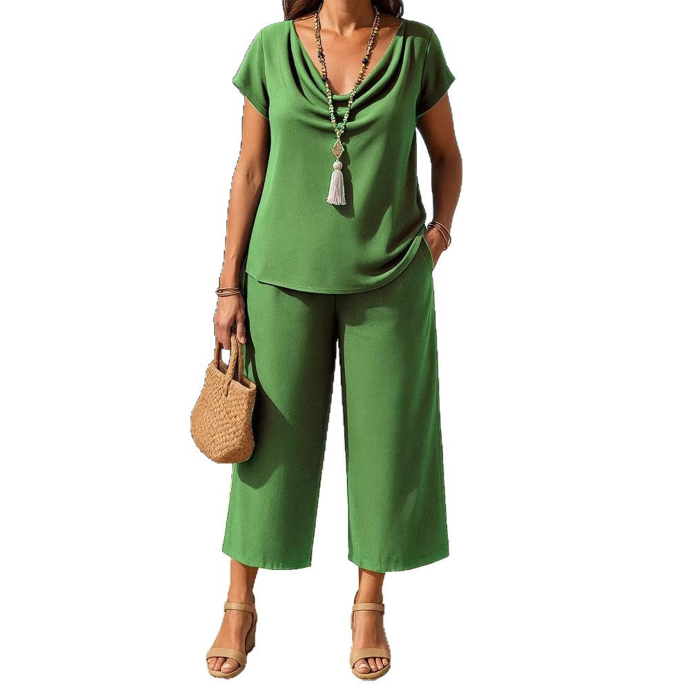 Womens Casual Turtleneck Pullover With Short Sleeves