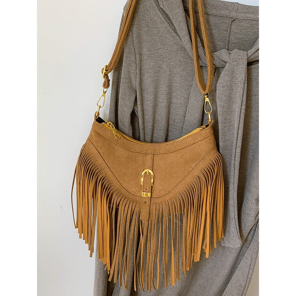 Maillard Brown Tassel Retro Versatile Crossbody Bag