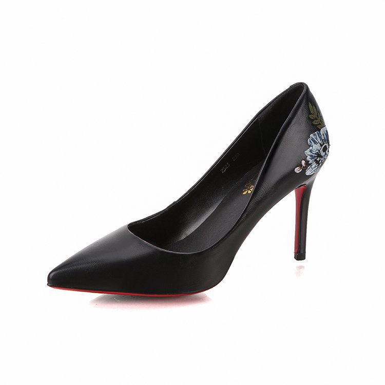 Women's Singles Shoes With Embroidered Pointed Toe And Stiletto Heel